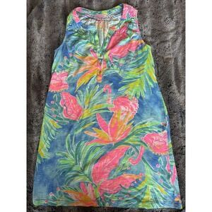 Lilly Pulitzer Essie Sleeveless Knit Dress Blue Pink Womens Sz M Tropical Mini